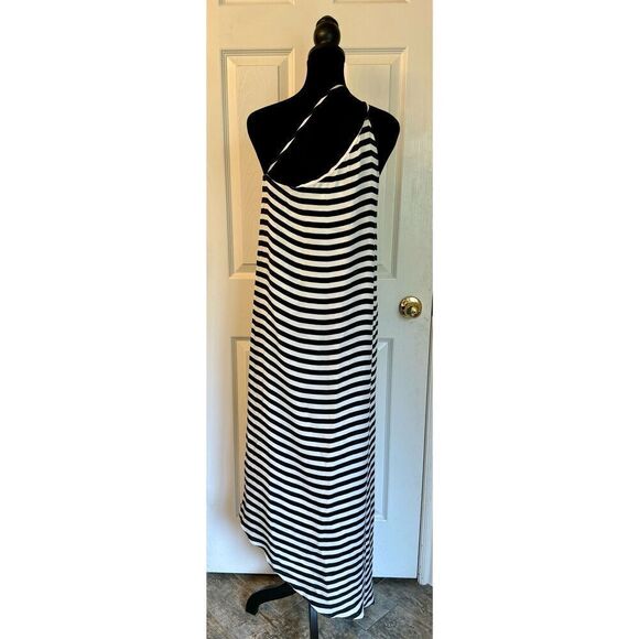 Michelle Mason 100% Silk Black & White Asymmetrical Shift Maxi Dress Size 2 - Picture 5 of 11